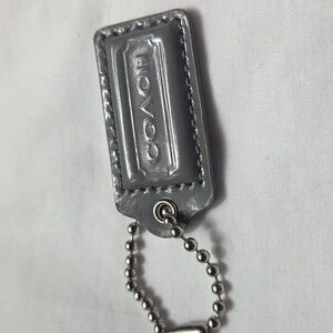 Coach 2" Dark Charcoal Gray Patent Leather HANGTAG With Silver Keyring Purse Fob